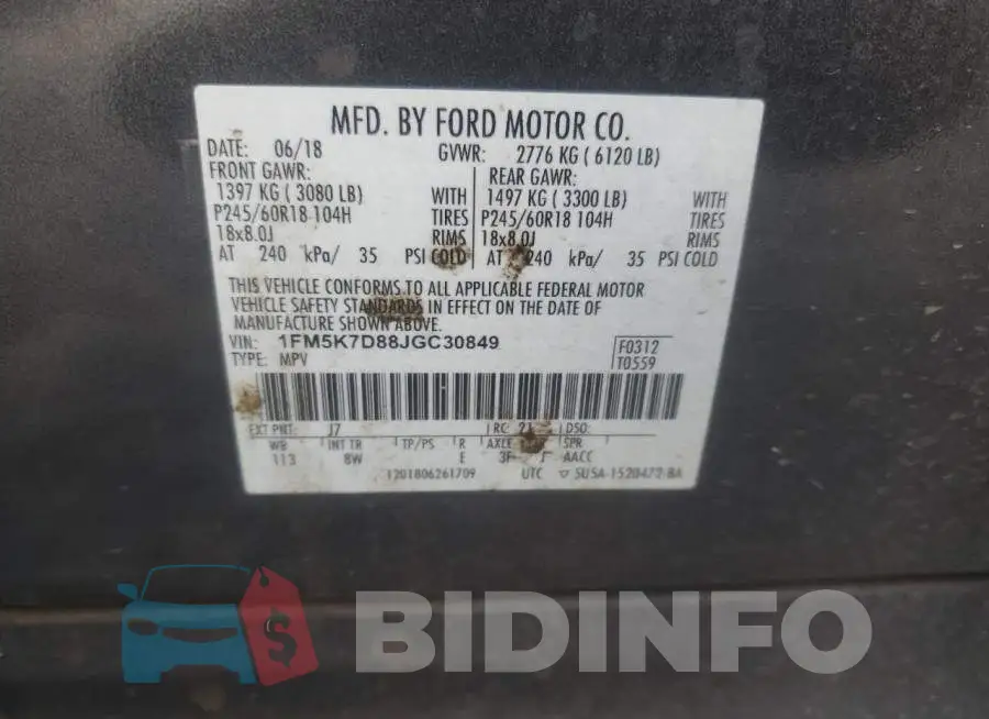 1FM5K7D88JGC30849 Photo# 13
