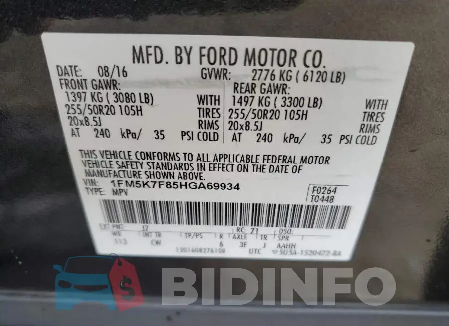 1FM5K7F85HGA69934 Photo# 13