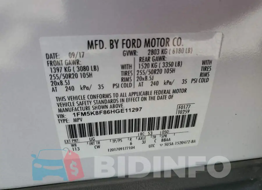 1FM5K8F86HGE11297 Photo# 13