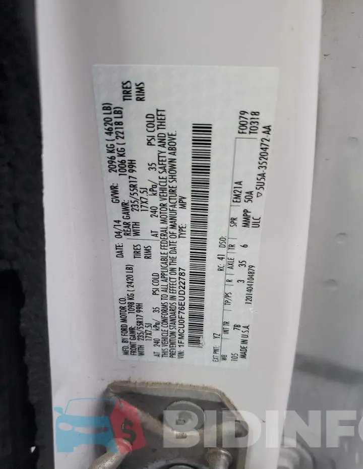 1FMCU0F76EUD22787 Photo# 12