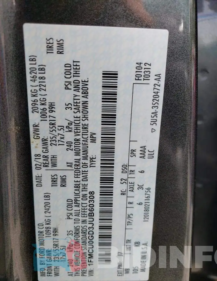 1FMCU0GD3JUB60308 Photo# 14