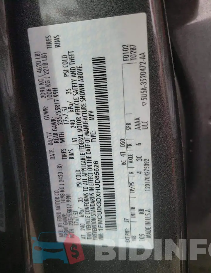 1FMCU0GDXHUD85626 Photo# 12