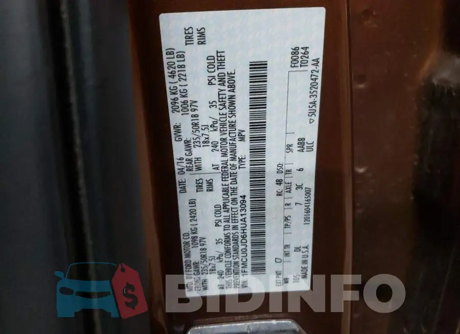 1FMCU0JD6HUA13094 Photo# 13