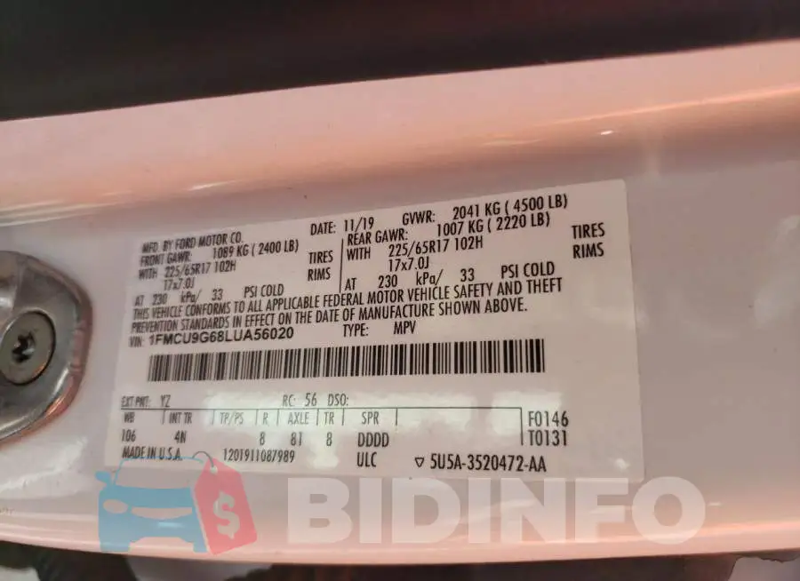 1FMCU9G68LUA56020 Photo# 13