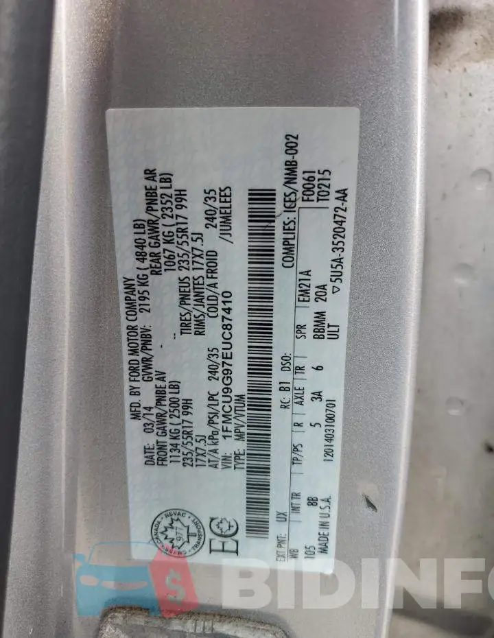 1FMCU9G97EUC87410 Photo# 13