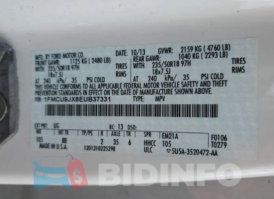 1FMCU9JX8EUB37331 Photo# 12