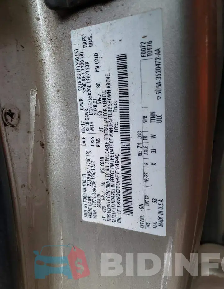 1FT8W3BT0HEE14940 Photo# 12