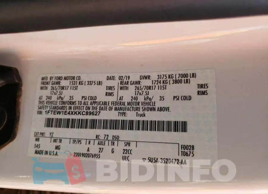 1FTEW1E4XKKC89627 Photo# 13