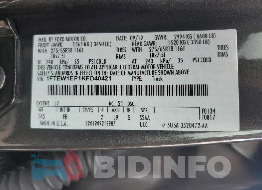 1FTEW1EP1KFD40421 Photo# 12