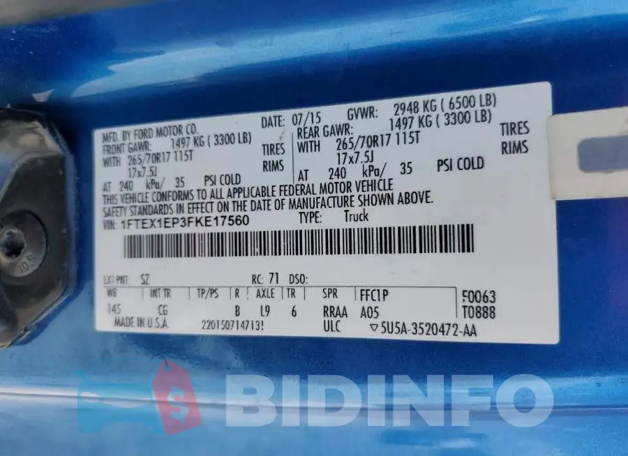 1FTEX1EP3FKE17560 Photo# 12
