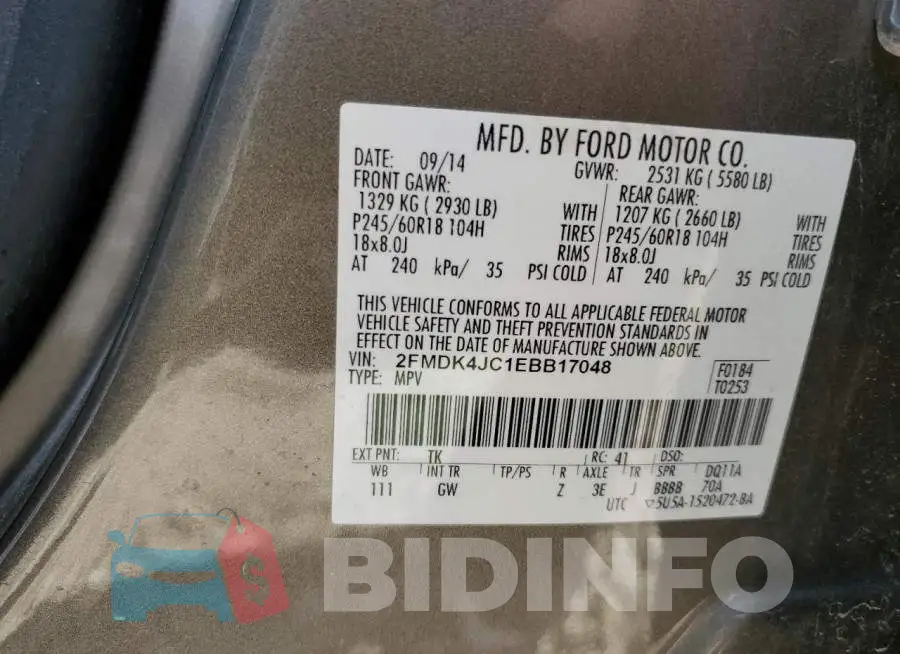 2FMDK4JC1EBB17048 Photo# 12