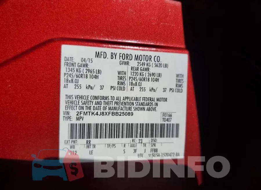 2FMTK4J8XFBB25089 Photo# 13
