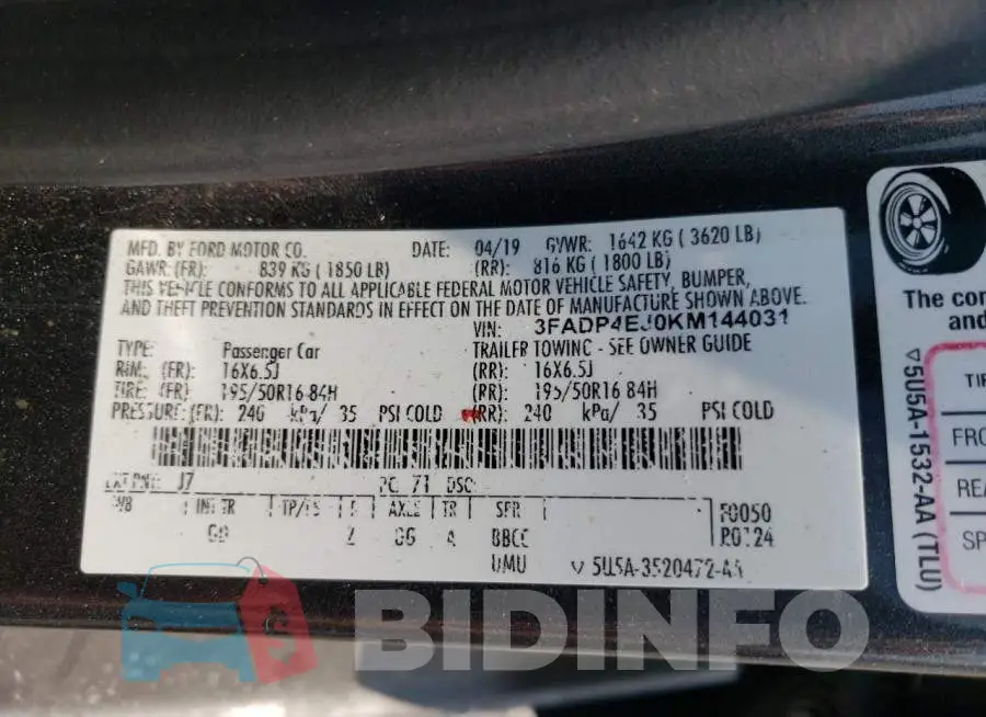3FADP4EJ0KM144031 Photo# 12