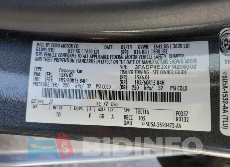 3FADP4EJXFM208002 Photo# 12