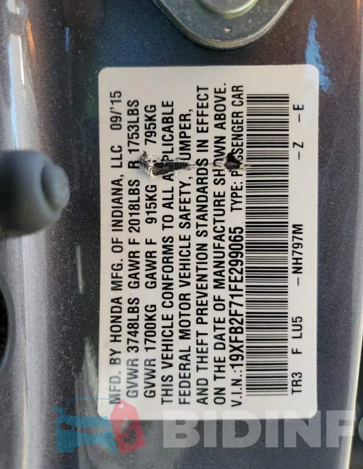 19XFB2F71FE299065 Photo# 13