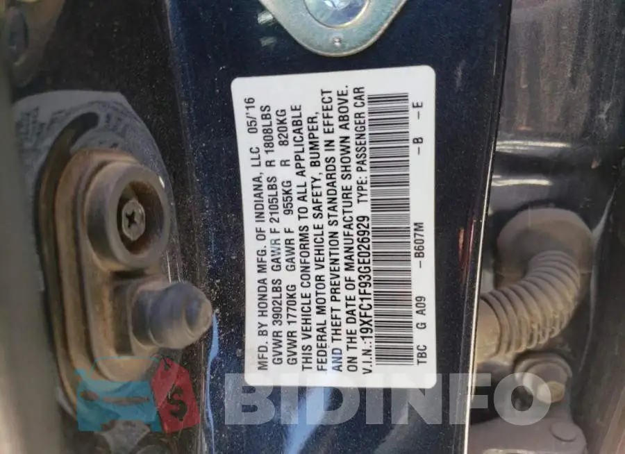 19XFC1F93GE026929 Photo# 13