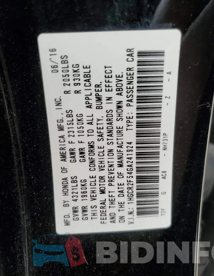1HGCR2F54GA241924 Photo# 12