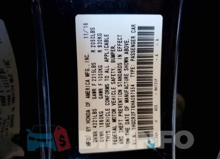 1HGCR2F76HA097554 Photo# 12