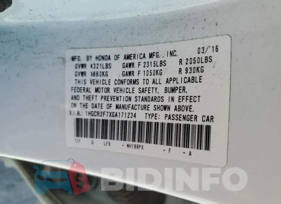 1HGCR2F7XGA171234 Photo# 13