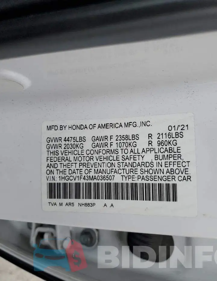1HGCV1F43MA036507 Photo# 12