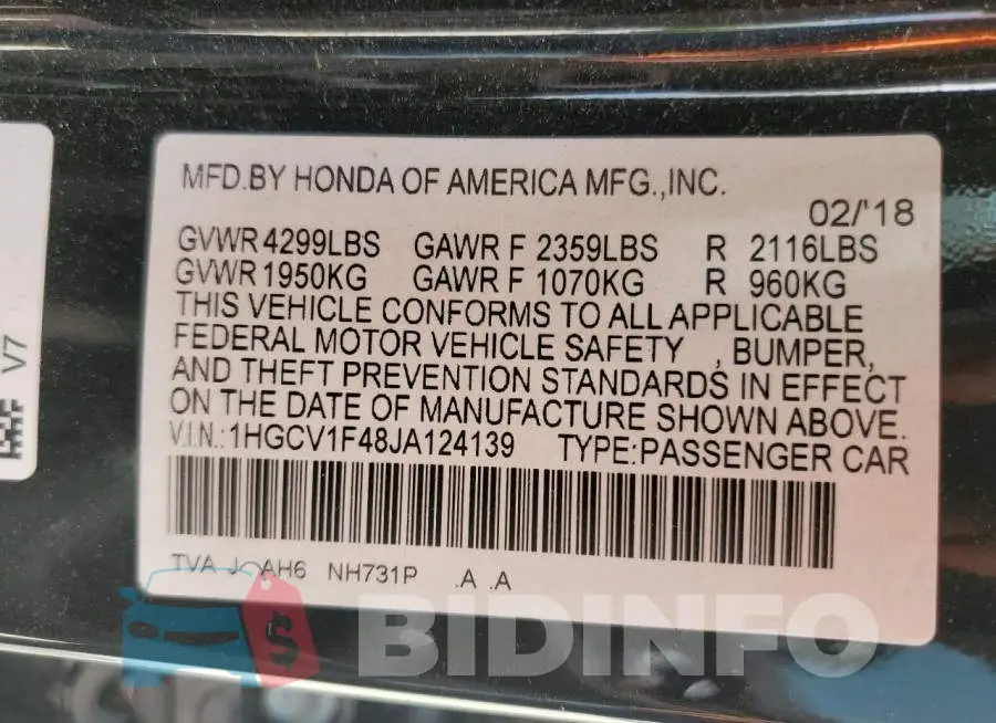 1HGCV1F48JA124139 Photo# 12