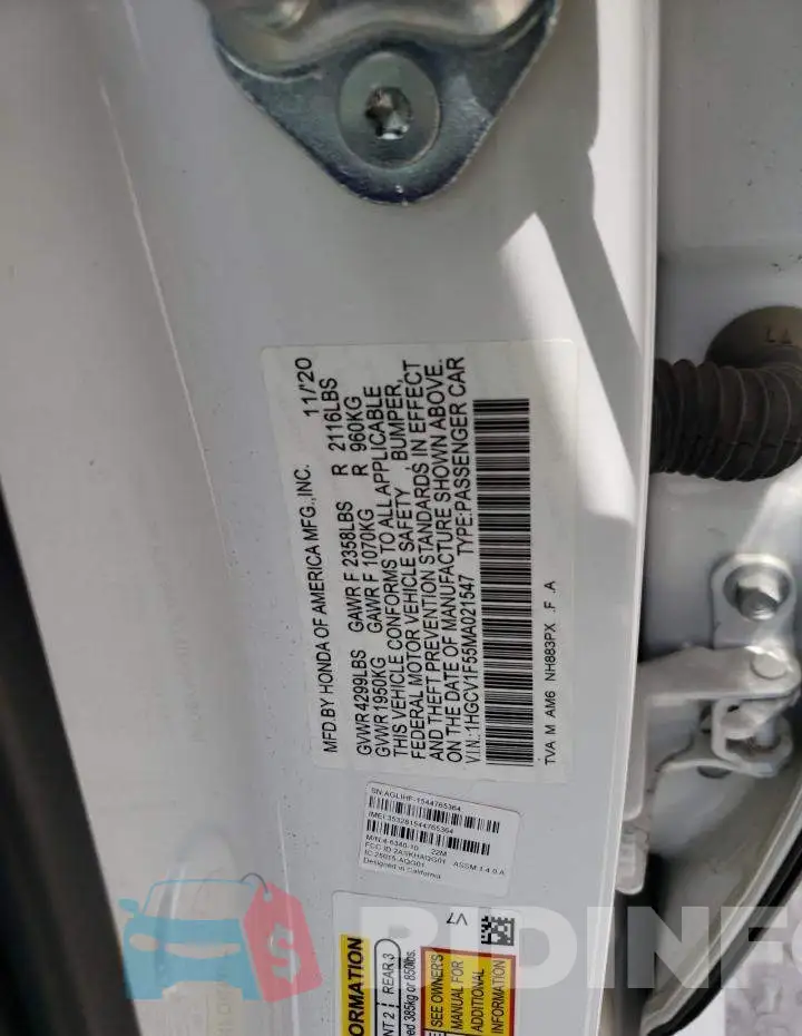 1HGCV1F55MA021547 Photo# 12