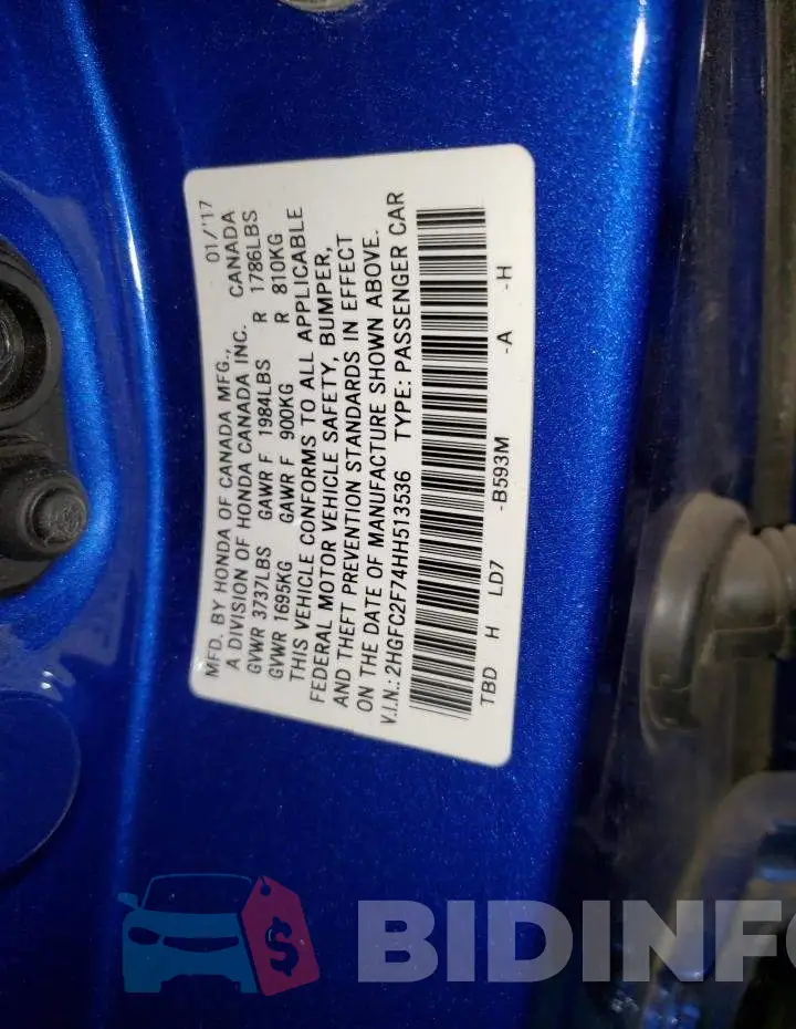 2HGFC2F74HH513536 Photo# 12