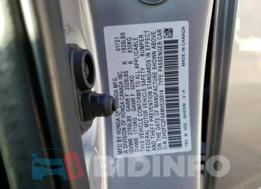 2HGFC2F8XMH536614 Photo# 12