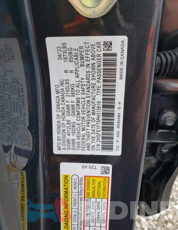 2HGFE1F75PH315616 Photo# 13