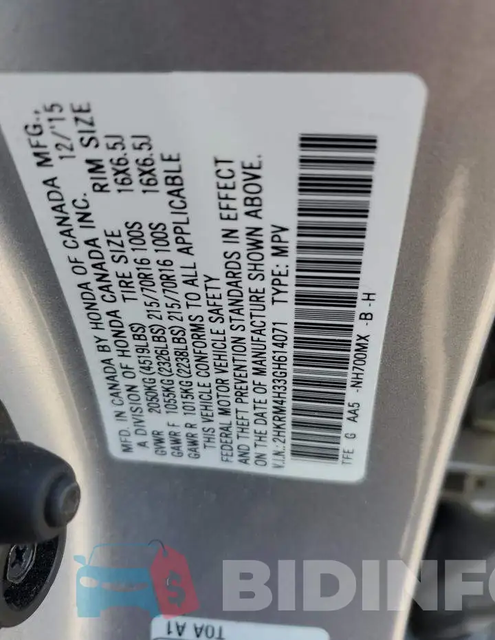 2HKRM4H33GH614071 Photo# 12