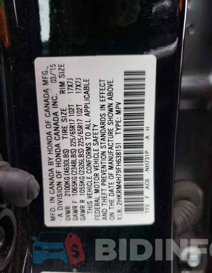 2HKRM4H79FH638151 Photo# 13