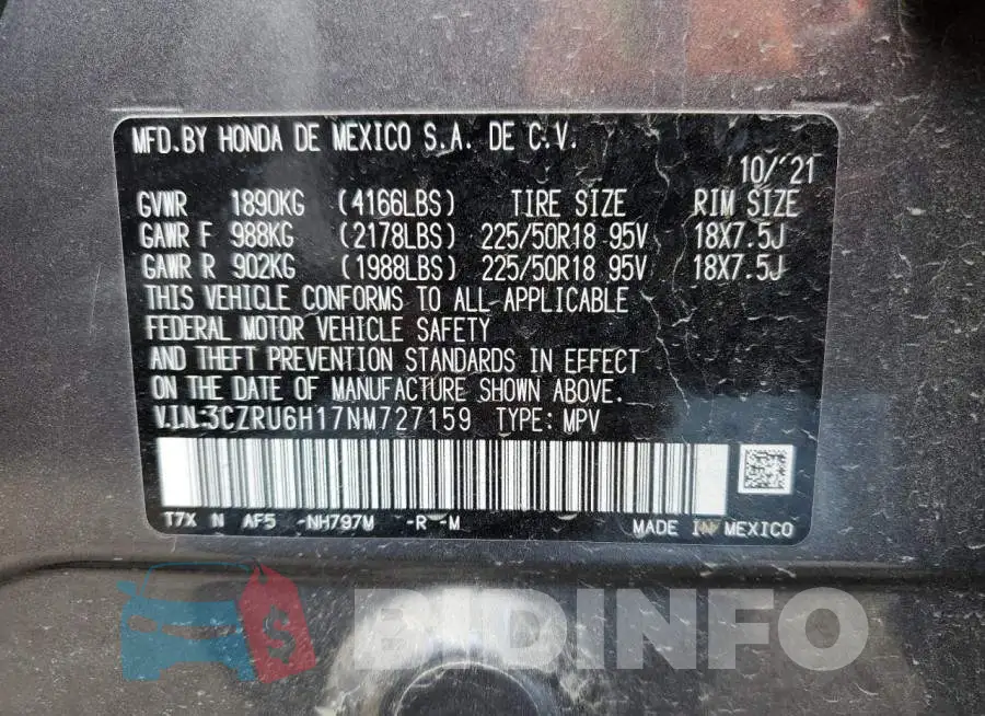 3CZRU6H17NM727159 Photo# 12