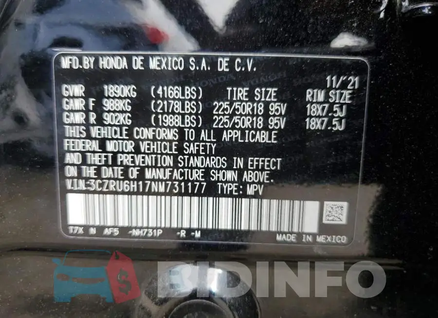 3CZRU6H17NM731177 Photo# 13