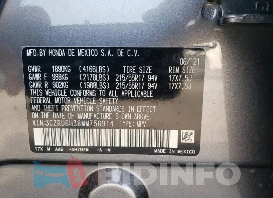 3CZRU6H38MM756914 Photo# 12