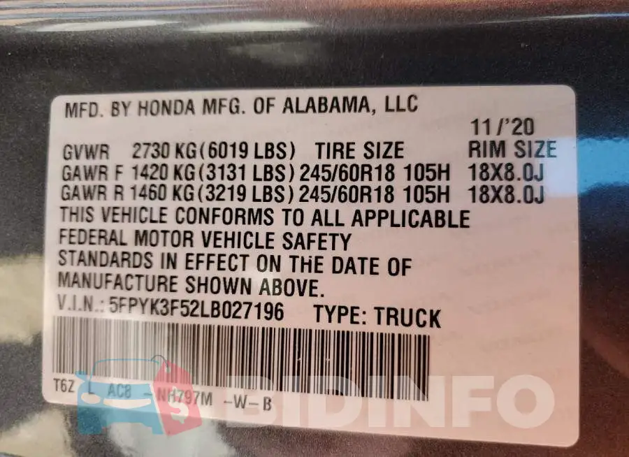 5FPYK3F52LB027196 Photo# 12