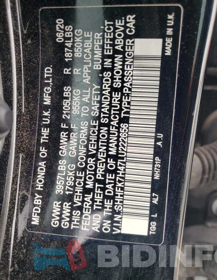 SHHFK7H47LU222656 Photo# 13