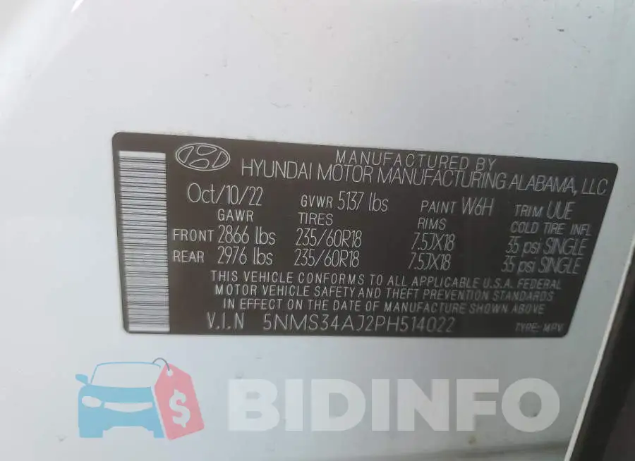 5NMS34AJ2PH514022 Photo# 14