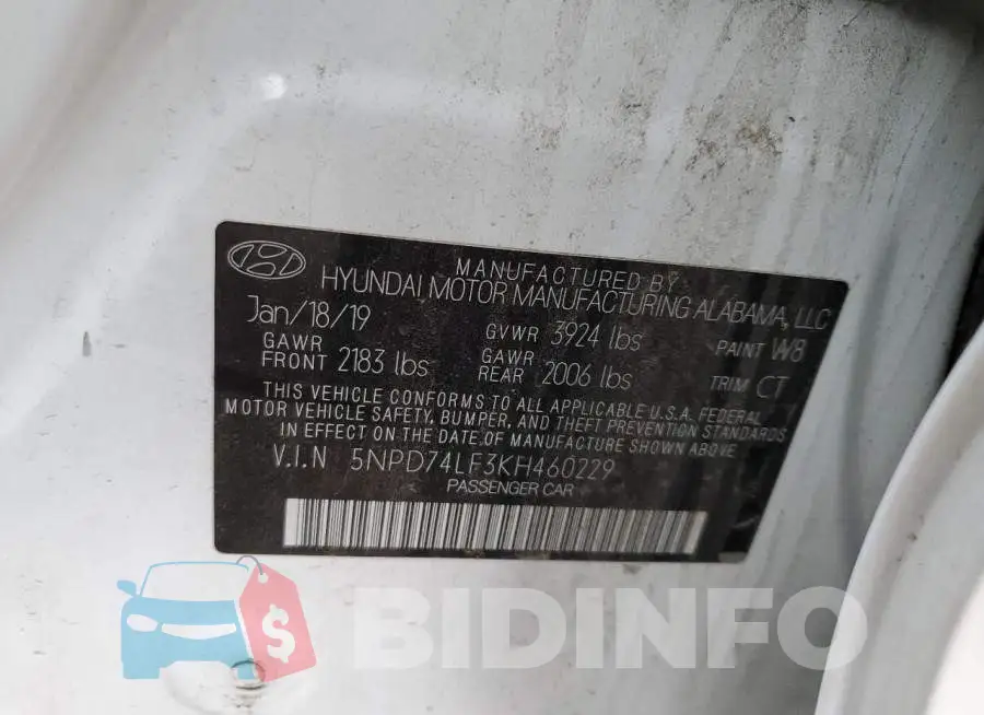 5NPD74LF3KH460229 Photo# 12