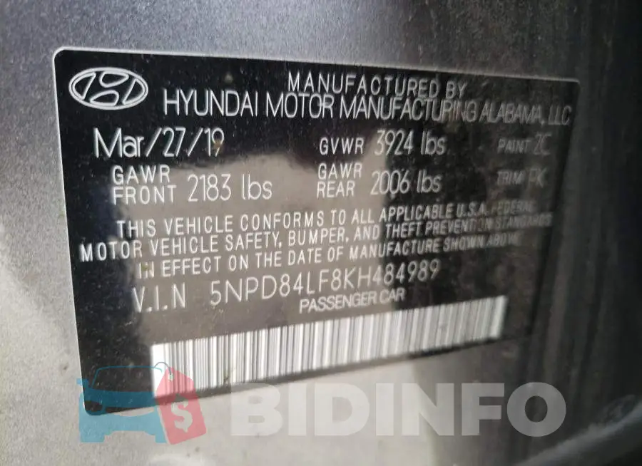 5NPD84LF8KH484989 Photo# 12