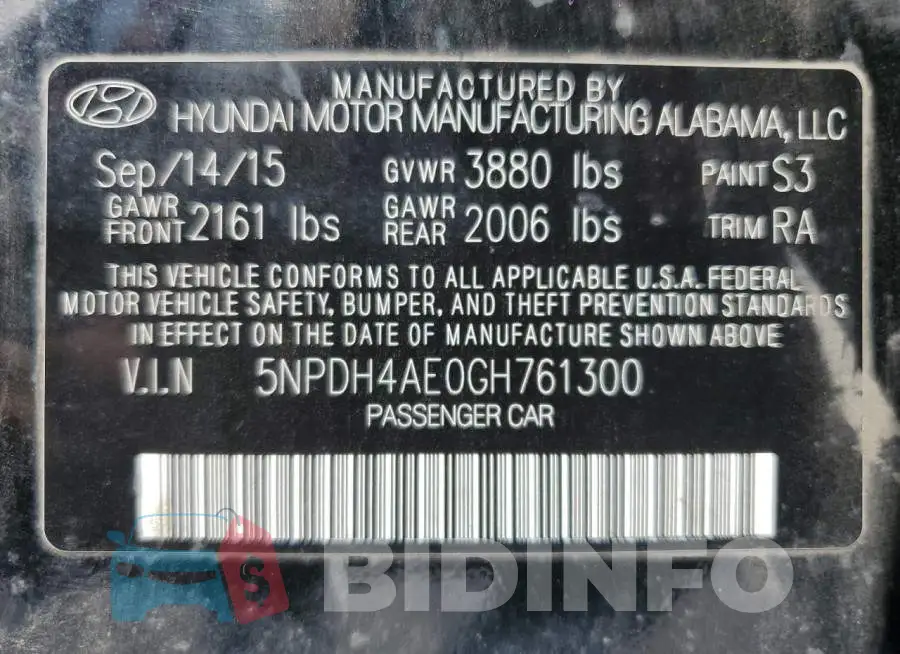 5NPDH4AE0GH761300 Photo# 12