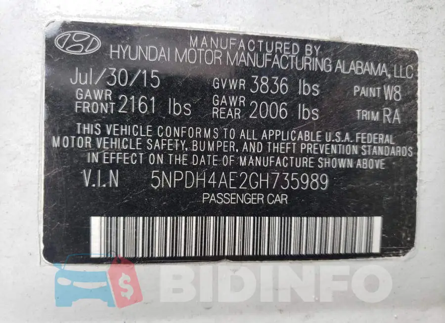 5NPDH4AE2GH735989 Photo# 12