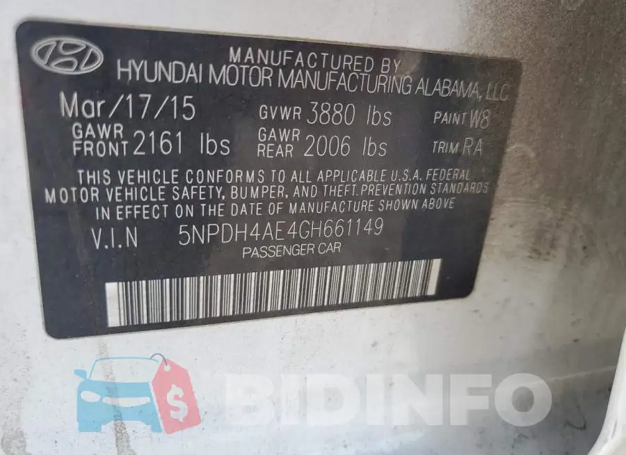 5NPDH4AE4GH661149 Photo# 12