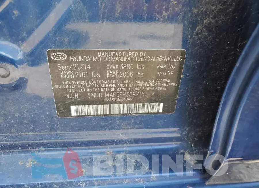 5NPDH4AE5FH589716 Photo# 12