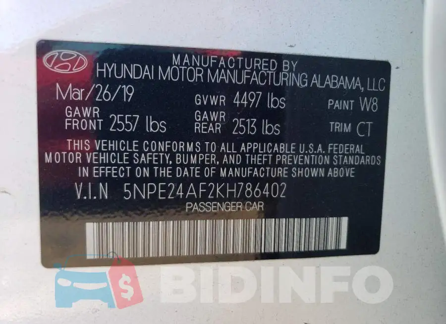 5NPE24AF2KH786402 Photo# 12