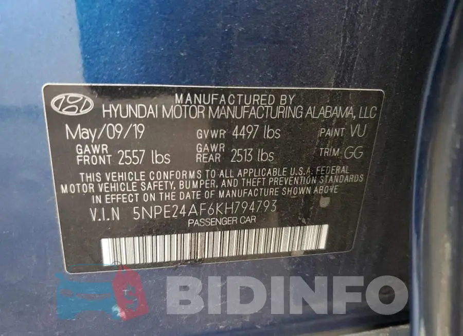 5NPE24AF6KH794793 Photo# 12