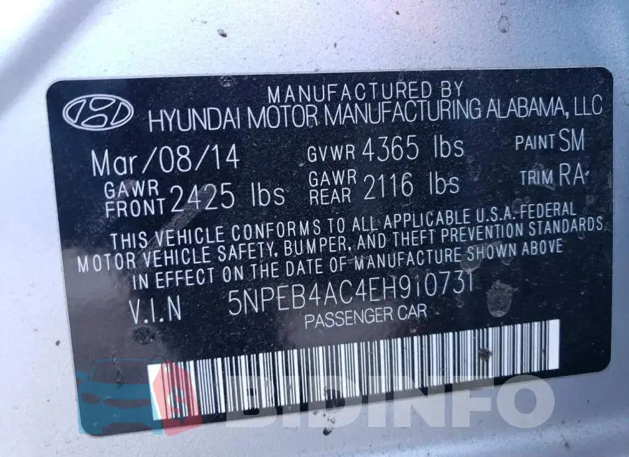 5NPEB4AC4EH910731 Photo# 12