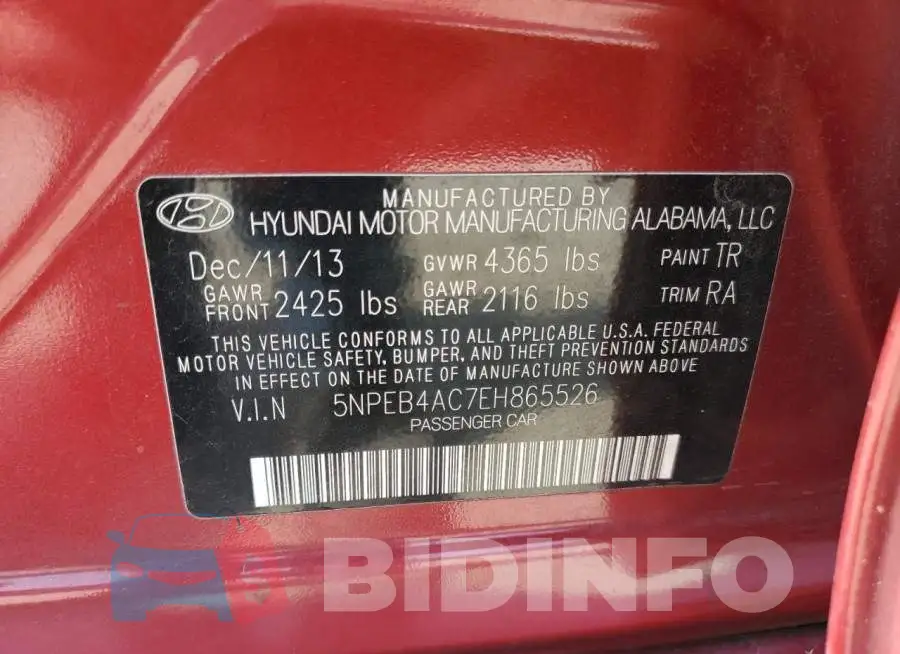 5NPEB4AC7EH865526 Photo# 12