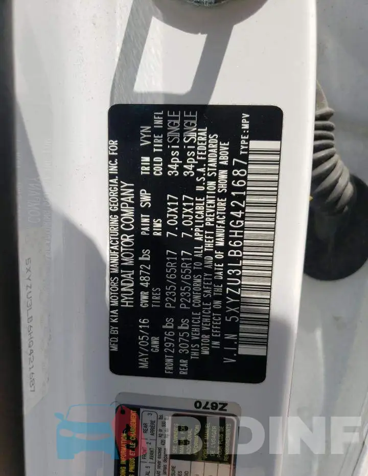 5XYZU3LB6HG421687 Photo# 14