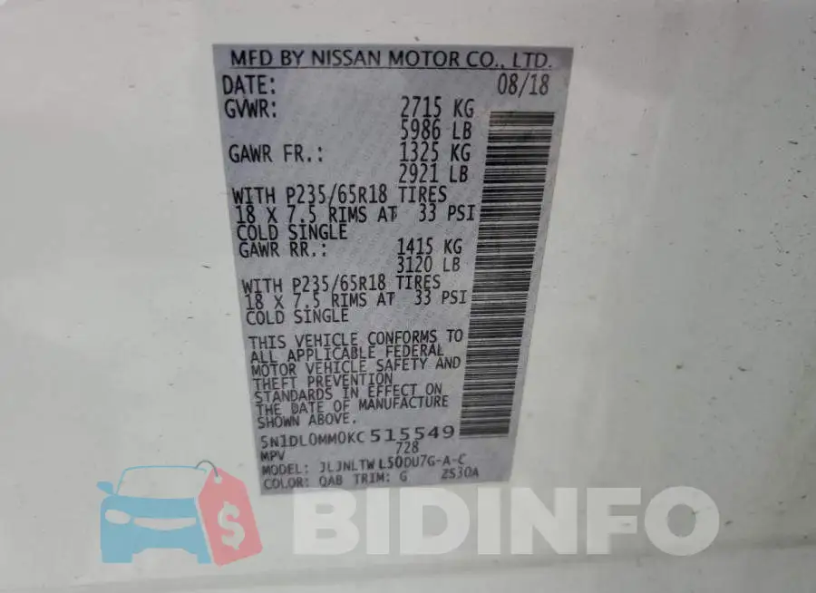5N1DL0MM0KC515549 Photo# 13