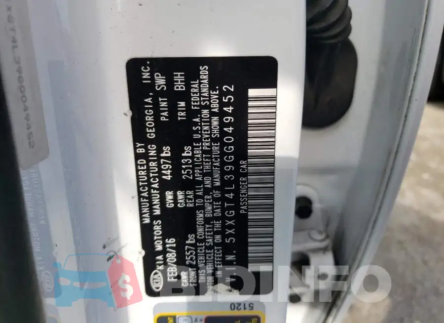 5XXGT4L39GG049452 Photo# 12